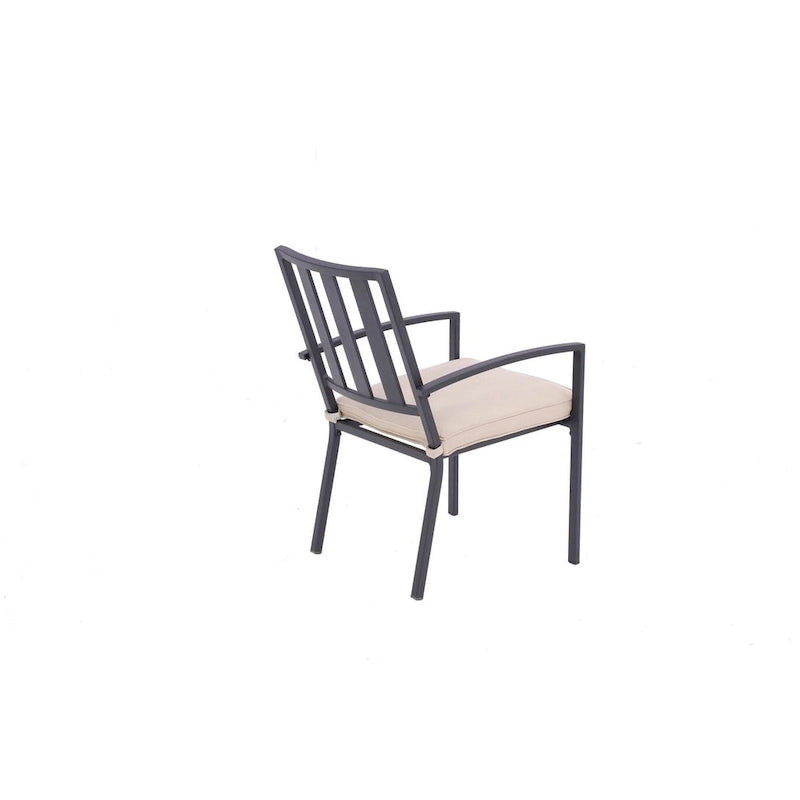 Ensemble de deux chaises de salle à manger empilables d'extérieur en aluminium gris foncé avec coussin beige
