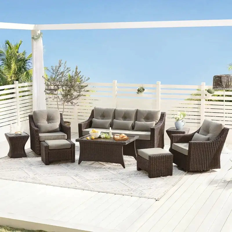 Ensembles de canapés de conversation Murphy 8 pièces en résine tressée pour patio extérieur