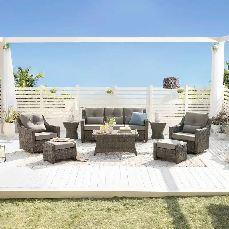 Ensembles de canapés de conversation Murphy 8 pièces en résine tressée pour patio extérieur