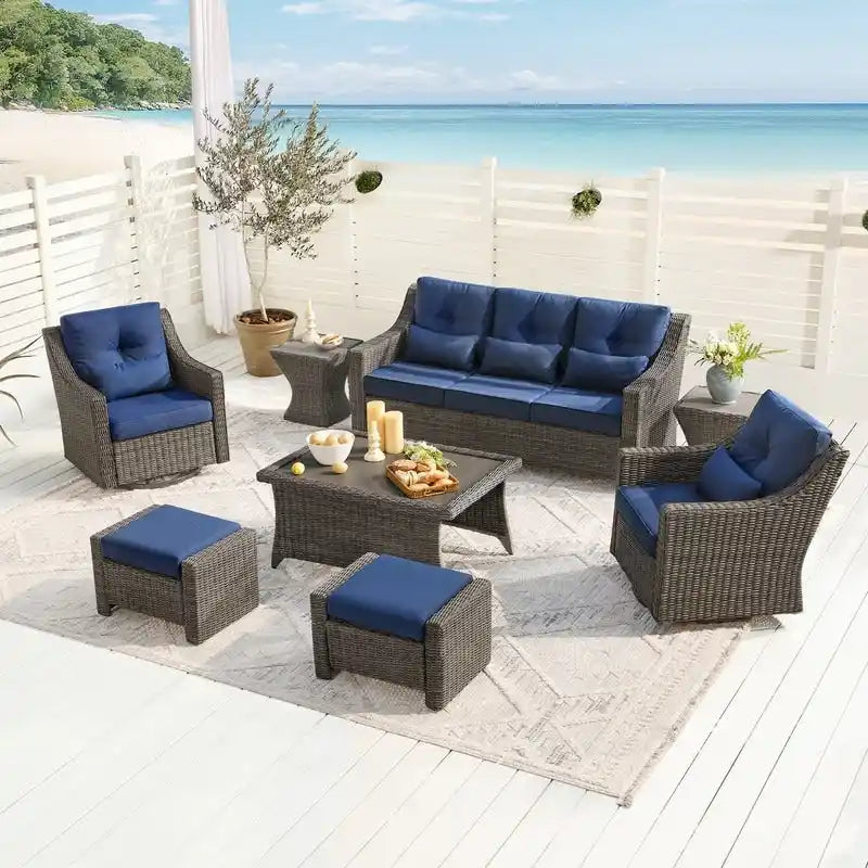 Ensembles de canapés de conversation Murphy 8 pièces en résine tressée pour patio extérieur