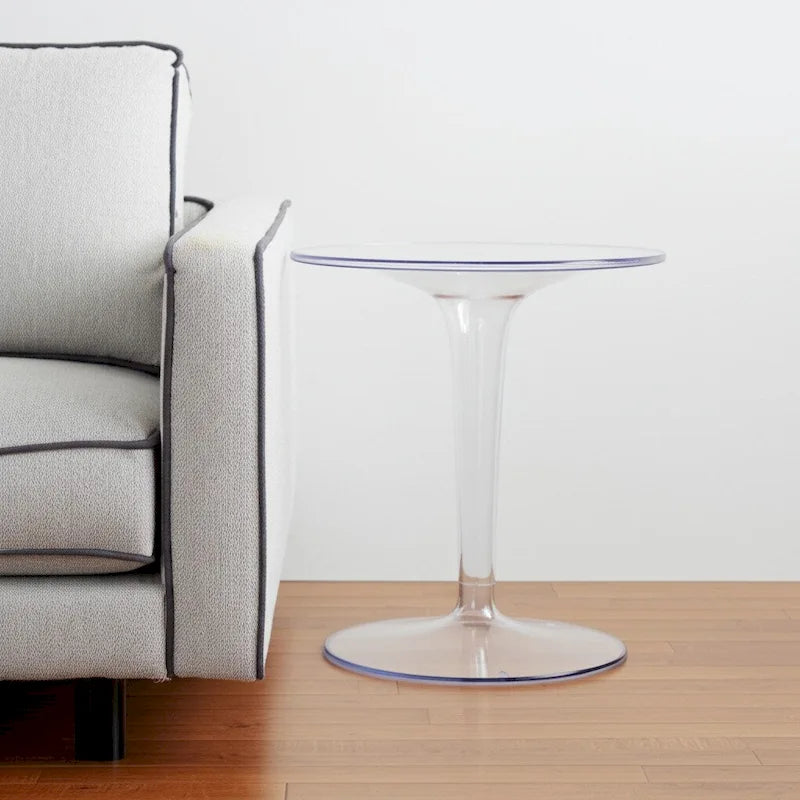 Table d'appoint ronde sur piédestal en plastique transparent robuste HomeRoots 20 pour intérieur et extérieur
