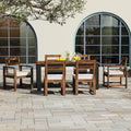 Ensemble de table et chaises de patio 7 pièces, ensemble de salle à manger en bois pour 6 personnes avec trou pour parasol, 2 fauteuils et 4 chaises.