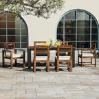 Ensemble de table et chaises de patio 7 pièces, ensemble de salle à manger en bois pour 6 personnes avec trou pour parasol, 2 fauteuils et 4 chaises.