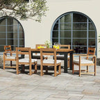 Ensemble de table et chaises de patio 7 pièces, ensemble de salle à manger en bois pour 6 personnes avec trou pour parasol, 2 fauteuils et 4 chaises.