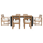 Ensemble de table et chaises de patio 7 pièces, ensemble de salle à manger en bois pour 6 personnes avec trou pour parasol, 2 fauteuils et 4 chaises.