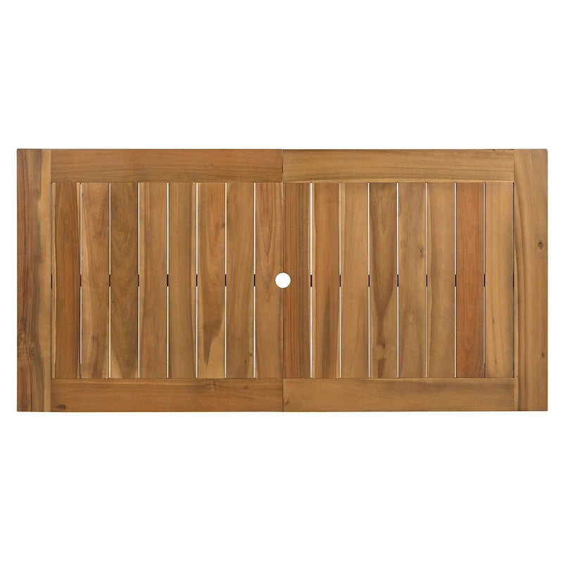 Ensemble de table et chaises de patio 7 pièces, ensemble de salle à manger en bois pour 6 personnes avec trou pour parasol, 2 fauteuils et 4 chaises.
