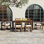 Ensemble de table et chaises de patio 7 pièces, ensemble de salle à manger en bois pour 6 personnes avec trou pour parasol, 2 fauteuils et 4 chaises.
