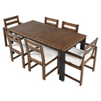 Ensemble de table et chaises de patio 7 pièces, ensemble de salle à manger en bois pour 6 personnes avec trou pour parasol, 2 fauteuils et 4 chaises.