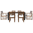 Ensemble de table et chaises de patio 7 pièces, ensemble de salle à manger en bois pour 6 personnes avec trou pour parasol, 2 fauteuils et 4 chaises.