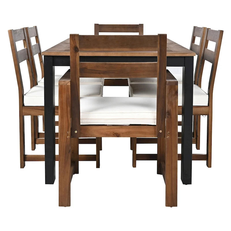 Ensemble de table et chaises de patio 7 pièces, ensemble de salle à manger en bois pour 6 personnes avec trou pour parasol, 2 fauteuils et 4 chaises.