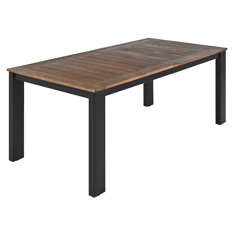 Ensemble de table et chaises de patio 7 pièces, ensemble de salle à manger en bois pour 6 personnes avec trou pour parasol, 2 fauteuils et 4 chaises.