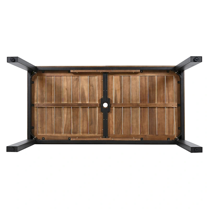 Ensemble de table et chaises de patio 7 pièces, ensemble de salle à manger en bois pour 6 personnes avec trou pour parasol, 2 fauteuils et 4 chaises.