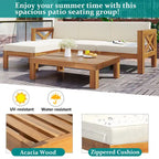 Canapé d'angle d'extérieur 5 pièces en bois massif avec table basse et coussins