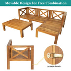 Canapé d'angle d'extérieur 5 pièces en bois massif avec table basse et coussins