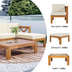 Canapé d'angle d'extérieur 5 pièces en bois massif avec table basse et coussins