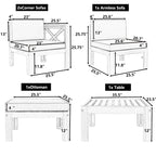 Canapé d'angle d'extérieur 5 pièces en bois massif avec table basse et coussins