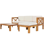 Canapé d'angle d'extérieur 5 pièces en bois massif avec table basse et coussins