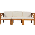Canapé d'angle d'extérieur 5 pièces en bois massif avec table basse et coussins