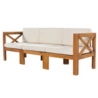 Canapé d'angle d'extérieur 5 pièces en bois massif avec table basse et coussins