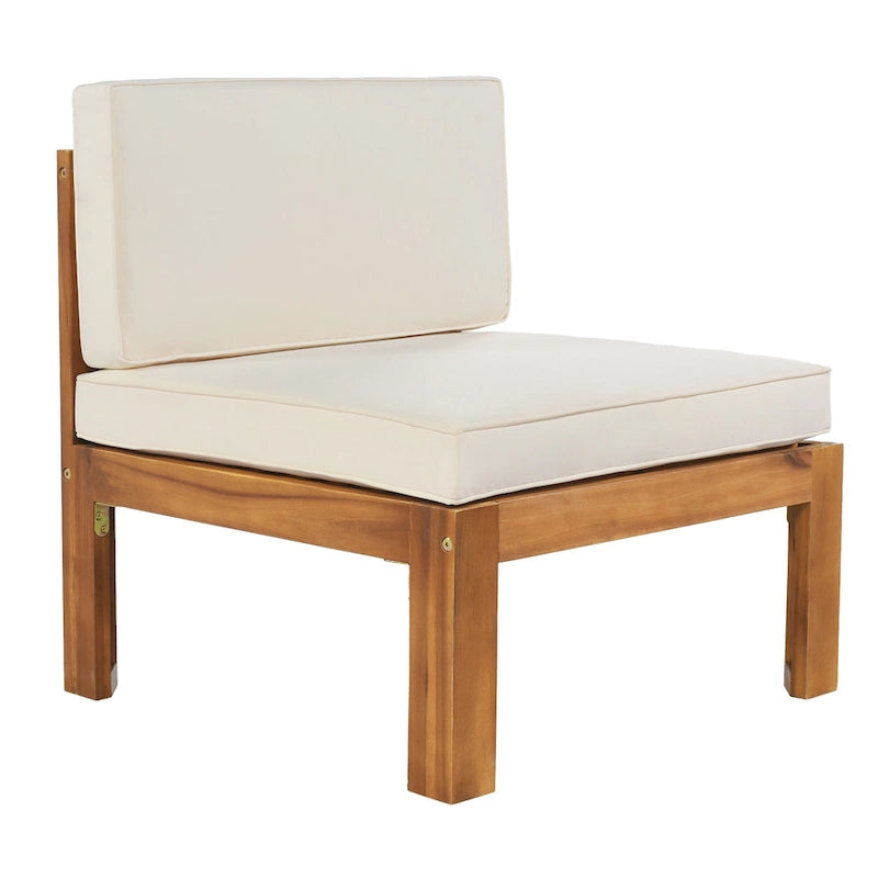 Canapé d'angle d'extérieur 5 pièces en bois massif avec table basse et coussins