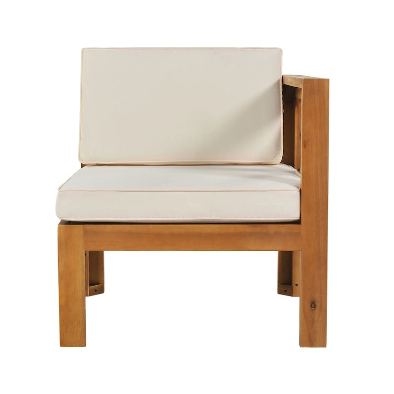 Canapé d'angle d'extérieur 5 pièces en bois massif avec table basse et coussins