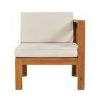Canapé d'angle d'extérieur 5 pièces en bois massif avec table basse et coussins