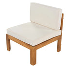 Canapé d'angle d'extérieur 5 pièces en bois massif avec table basse et coussins