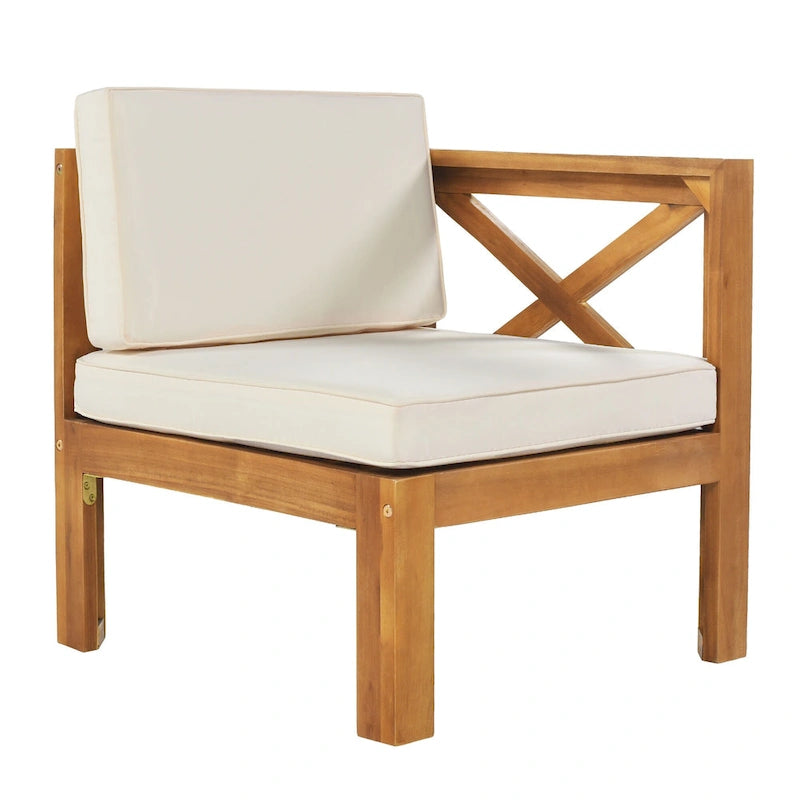 Canapé d'angle d'extérieur 5 pièces en bois massif avec table basse et coussins