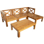 Canapé d'angle d'extérieur 5 pièces en bois massif avec table basse et coussins