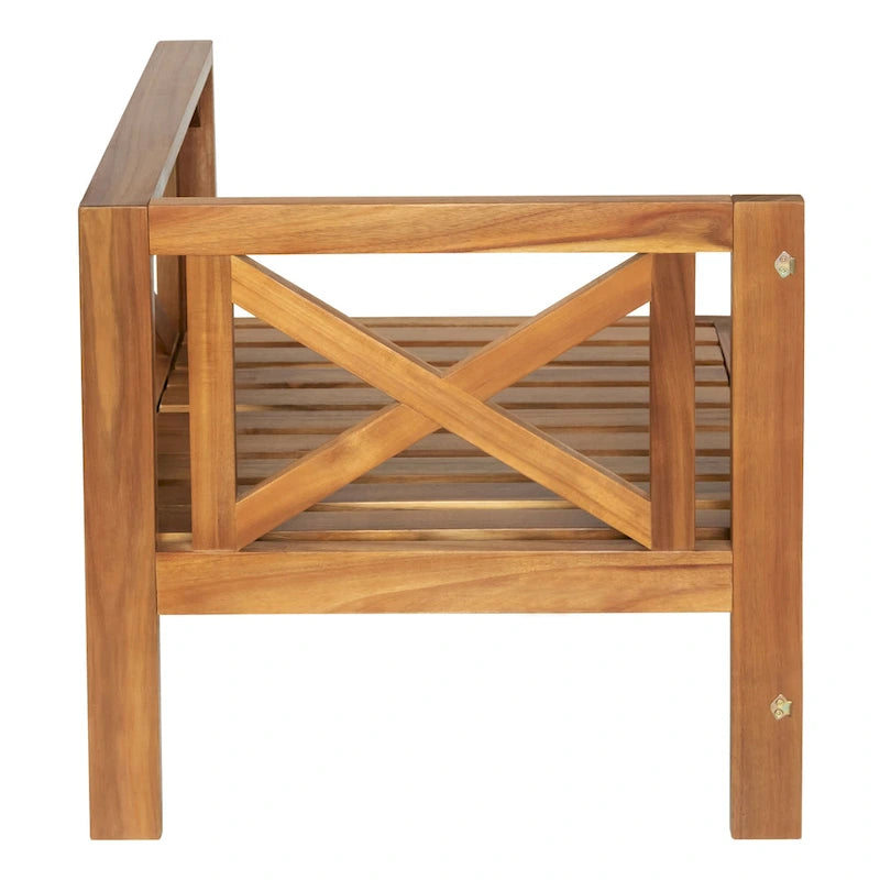 Canapé d'angle d'extérieur 5 pièces en bois massif avec table basse et coussins