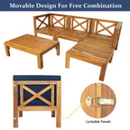 Canapé d'angle d'extérieur 5 pièces en bois massif avec table basse et coussins