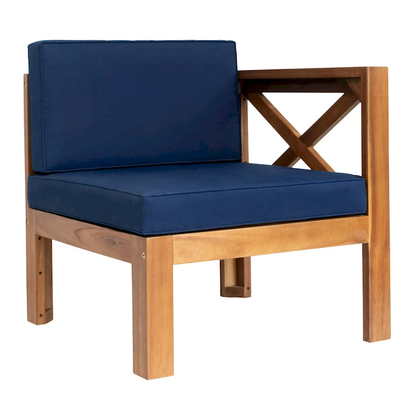 Canapé d'angle d'extérieur 5 pièces en bois massif avec table basse et coussins