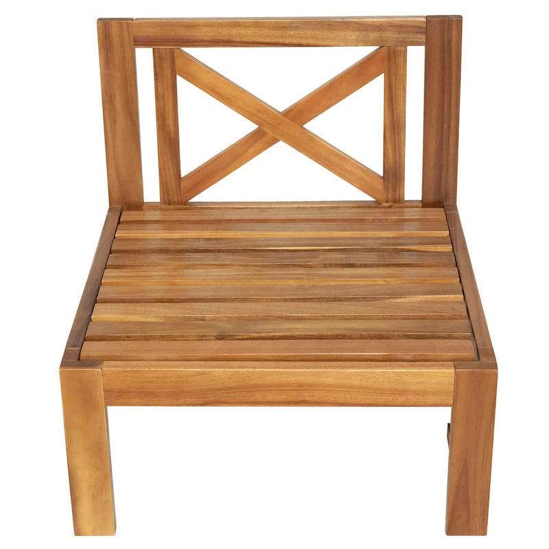 Canapé d'angle d'extérieur 5 pièces en bois massif avec table basse et coussins