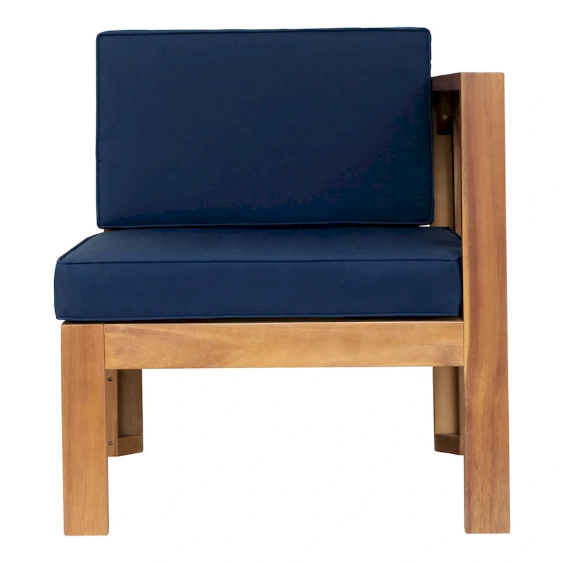 Canapé d'angle d'extérieur 5 pièces en bois massif avec table basse et coussins