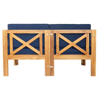 Canapé d'angle d'extérieur 5 pièces en bois massif avec table basse et coussins