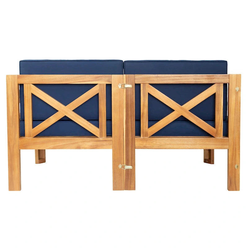 Canapé d'angle d'extérieur 5 pièces en bois massif avec table basse et coussins