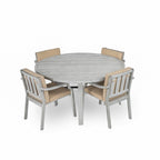 Ensemble de salle à manger d'extérieur pour 4 personnes, en bois, avec trou pour parasol et coussins amovibles.