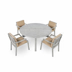 Ensemble de salle à manger d'extérieur pour 4 personnes, en bois, avec trou pour parasol et coussins amovibles.