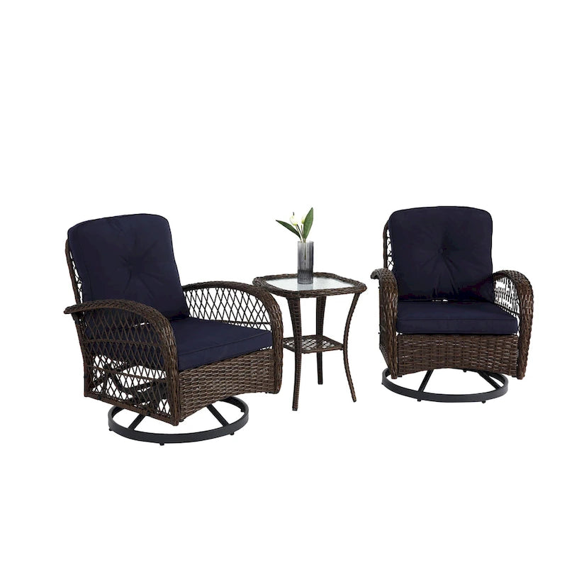 Ensemble de 3 chaises de patio pivotantes à bascule pour extérieur