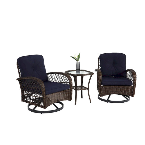 Ensemble de 3 chaises de patio pivotantes à bascule pour extérieur