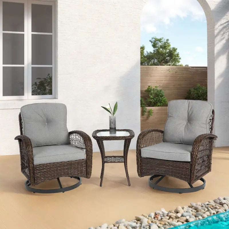 Ensemble de 3 chaises de patio pivotantes à bascule pour extérieur