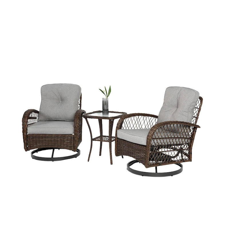 Ensemble de 3 chaises de patio pivotantes à bascule pour extérieur