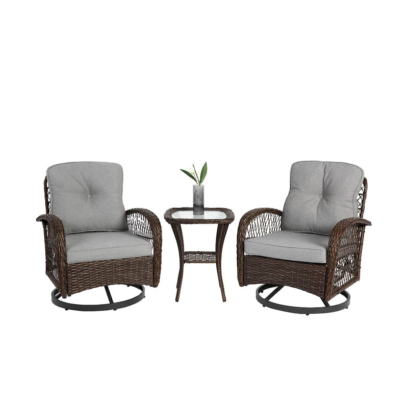 Ensemble de 3 chaises de patio pivotantes à bascule pour extérieur
