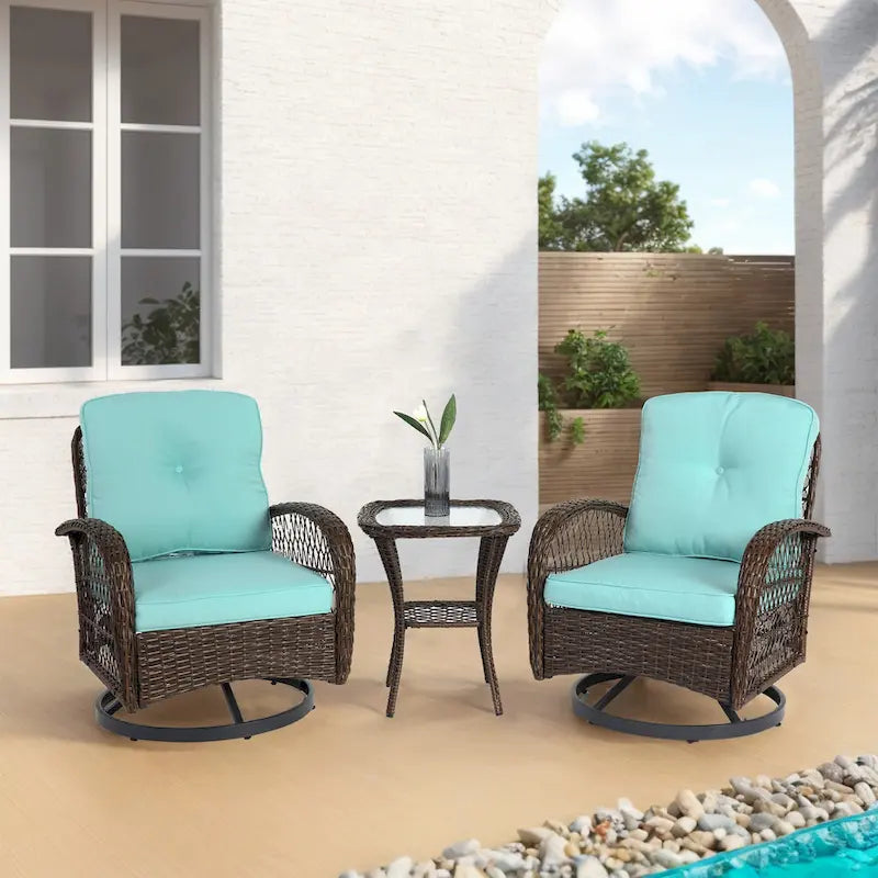 Ensemble de 3 chaises de patio pivotantes à bascule pour extérieur