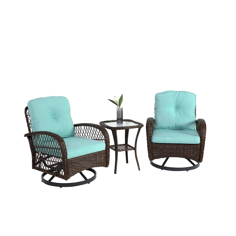 Ensemble de 3 chaises de patio pivotantes à bascule pour extérieur