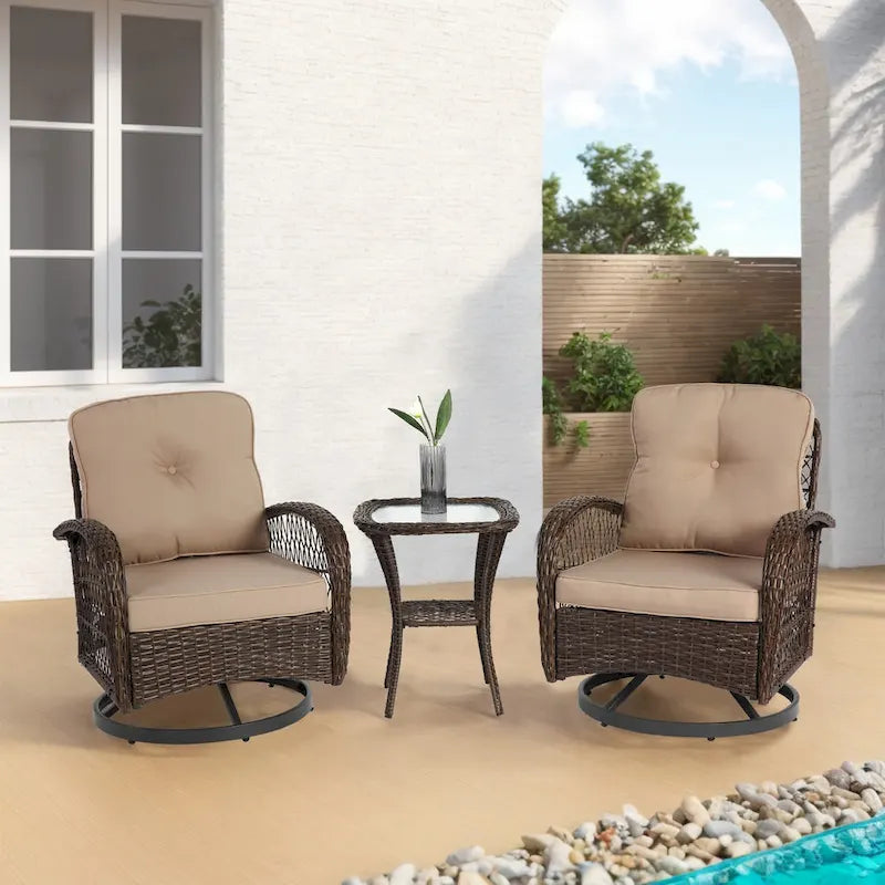 Ensemble de 3 chaises de patio pivotantes à bascule pour extérieur