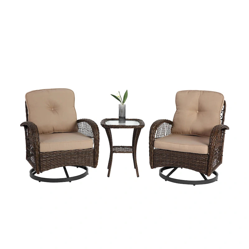 Ensemble de 3 chaises de patio pivotantes à bascule pour extérieur