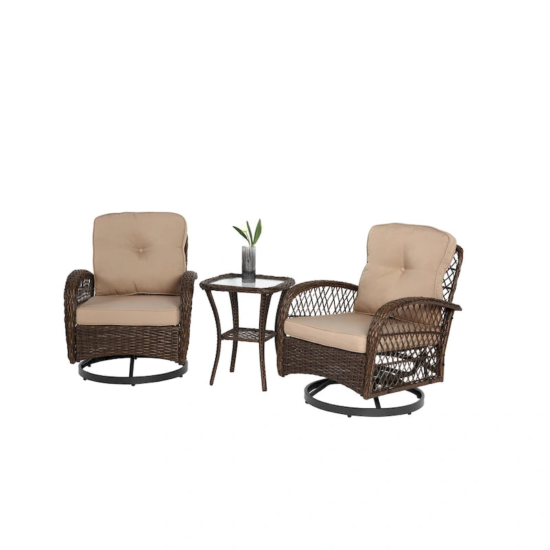 Ensemble de 3 chaises de patio pivotantes à bascule pour extérieur