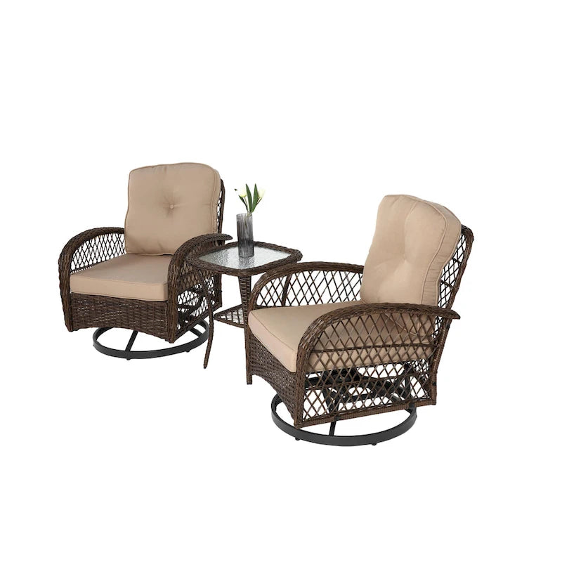 Ensemble de 3 chaises de patio pivotantes à bascule pour extérieur