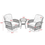 Ensemble de 3 chaises de patio pivotantes à bascule pour extérieur